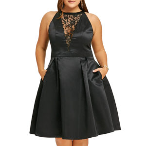 vestido raso negro fiesta y encaje