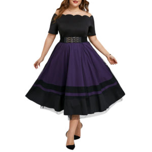 vestido vintage negro y morado